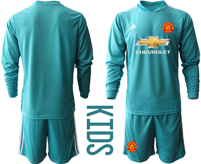 Cheap Youth 2020-2021 club Manchester United blue long sleeved Goalkeeper blank Soccer Jerseys